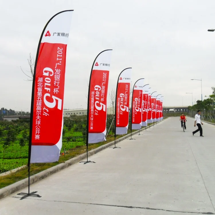 Custom Polyester Promotional Usage Advertising Exhibition Event Outdoor Feather Flying Beach Flag Banner Stand