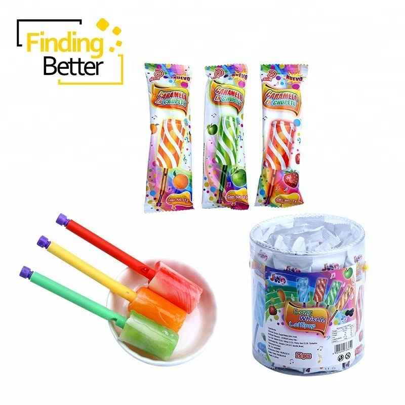 Kosher Long Handmade Lollipops Stick Fruit Flavor Whistle Toy Lollipop Pop Candy