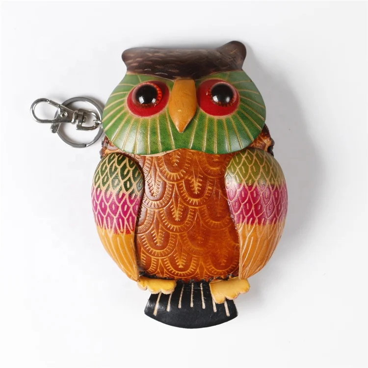 Hot Sell Vintage Cowhide Leather Handmade Owl Coin Purse