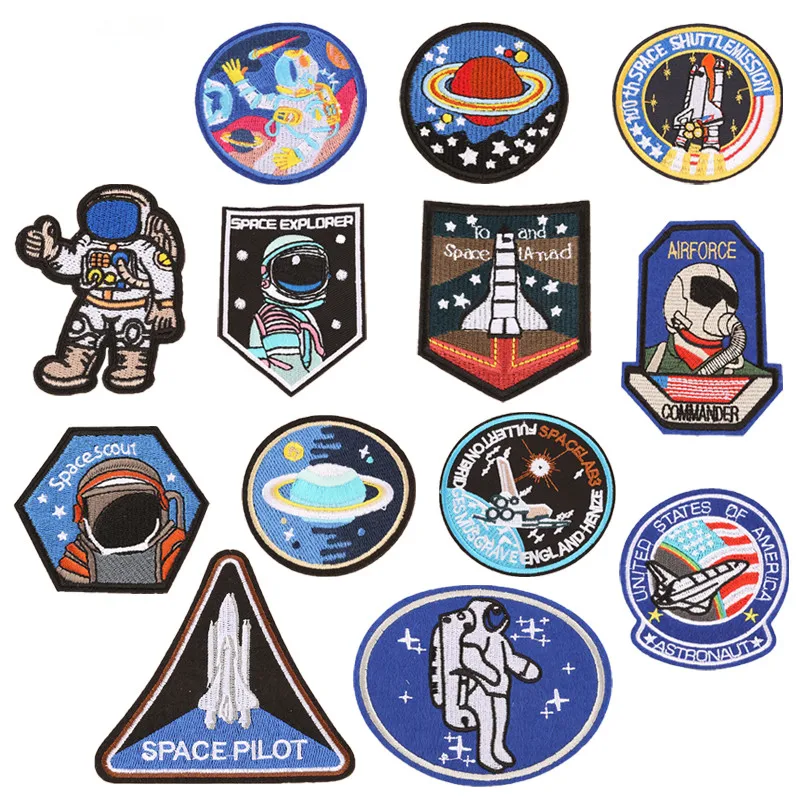 Embroidery Patches for Clothing DIY Stripes Astronaut Appliques Clothes Stickers Iron on Space Badge Drop Shipping