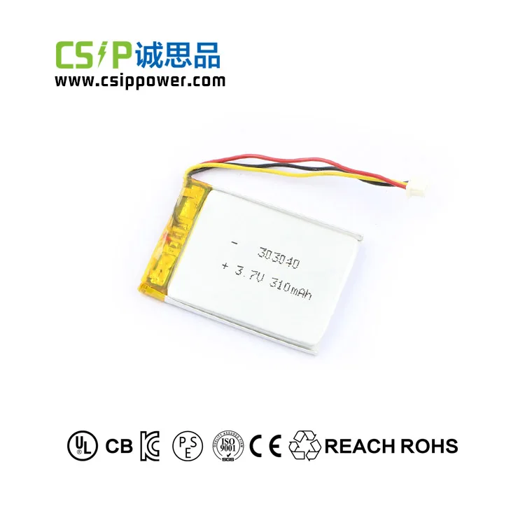 Ultra thin 3mm thick rechargeable battery 3.7v 310mah 303040 for thin electric devices support customized service