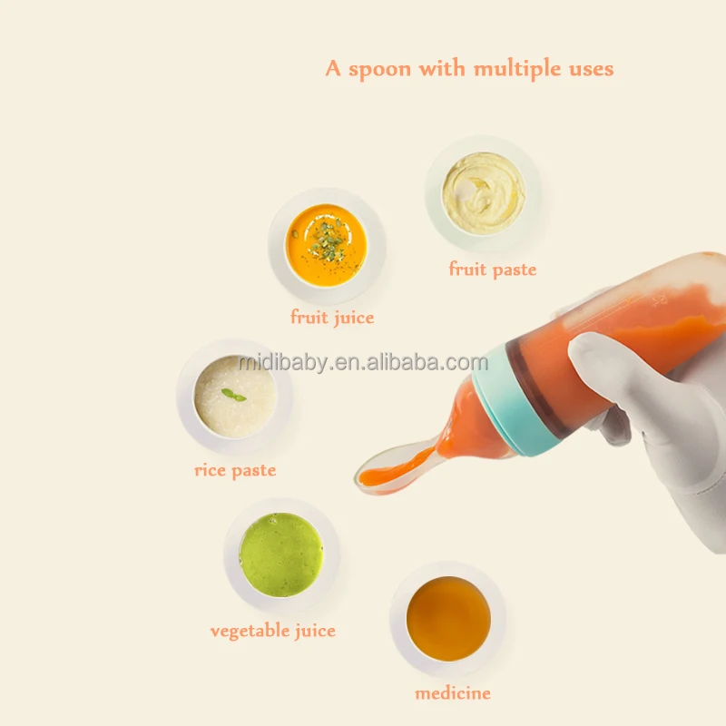 100% Food Grade Silicone Feeding Tool Baby Feeder Baby Bottle With Spoon