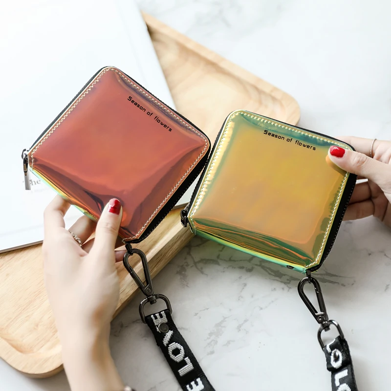 MIYIN Short wallet women Folding New Korean card holder ladies purse Personality PVC Laser Student Zipper Wallet women