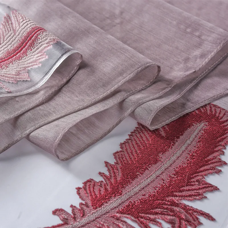 Hot sell multicolor feather pattern women voile scarf embroidered embroidery shawl