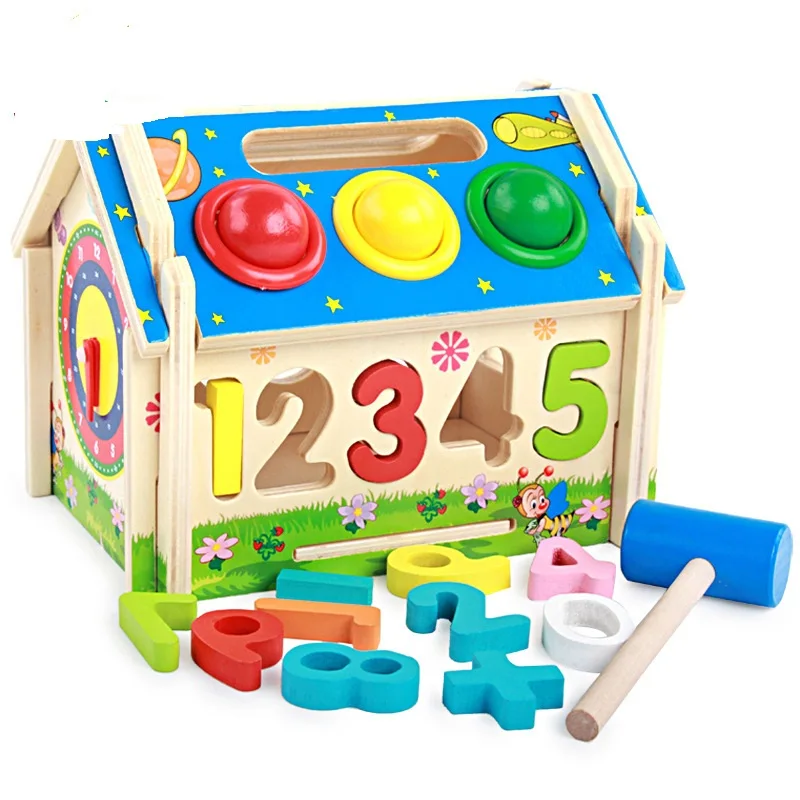 Wholesale wooden Early Educational Preschool  Number Blocks Wisdom Assemble Diy Wooden House toys WMT15