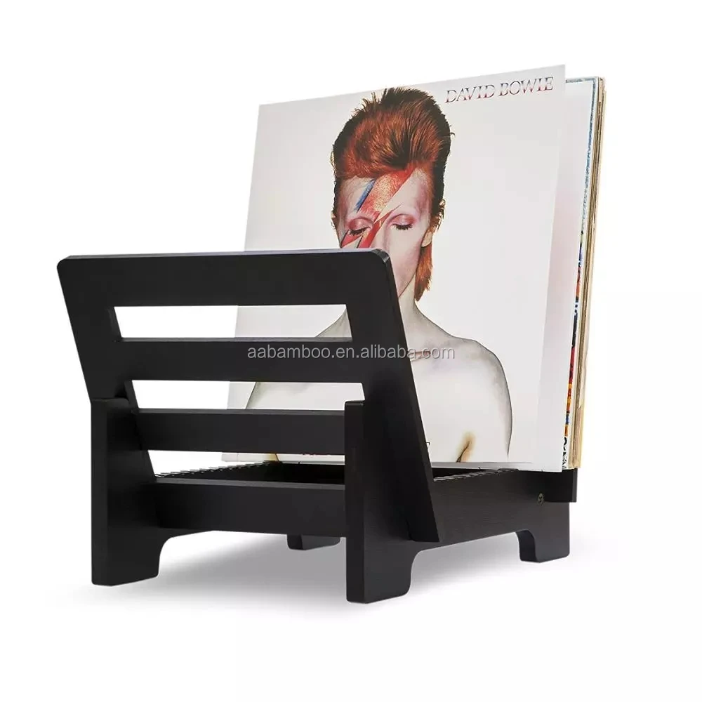 Wood lp vinyl record display stand bamboo vinyl record storage rack holder