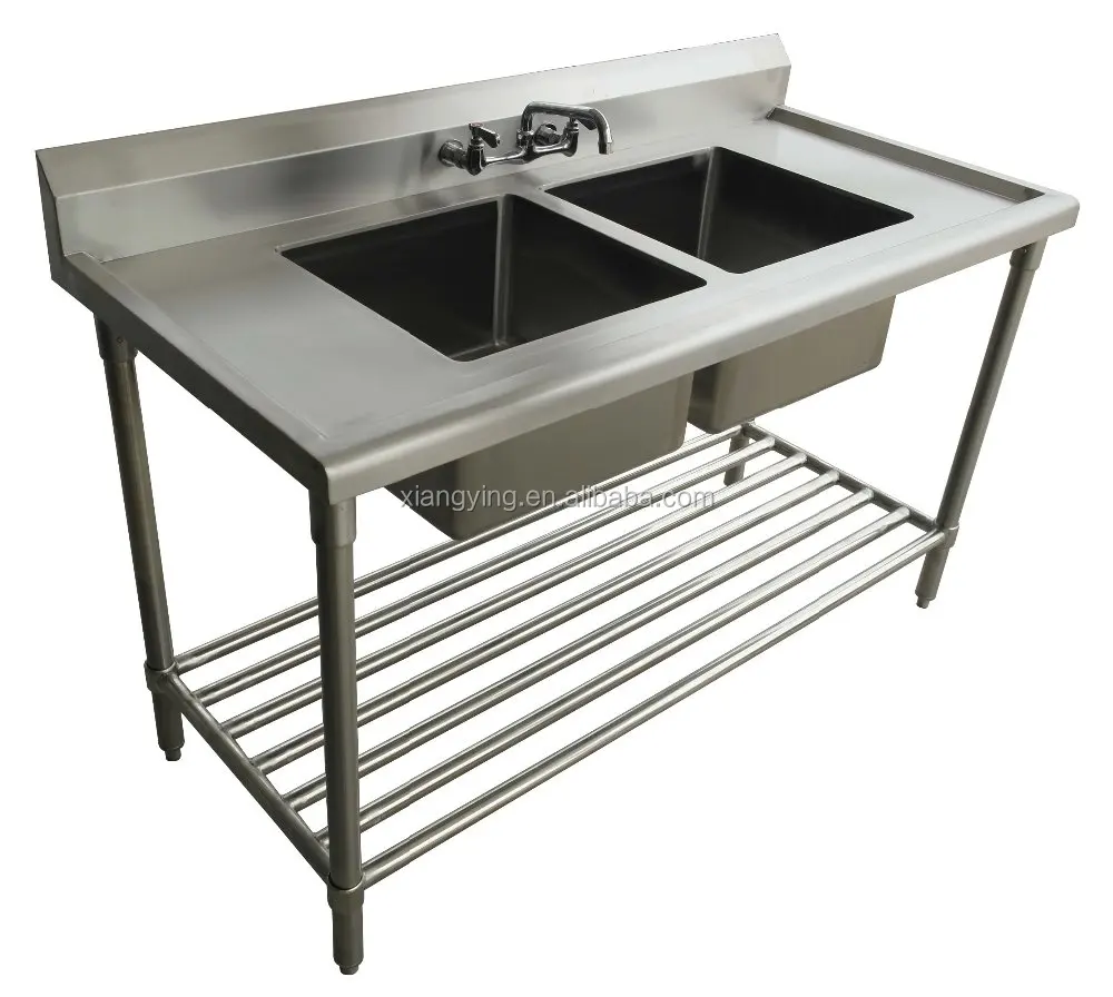 China factory price Free standing stainless steel double bowl european sink good quality sink table for commercial kitchen