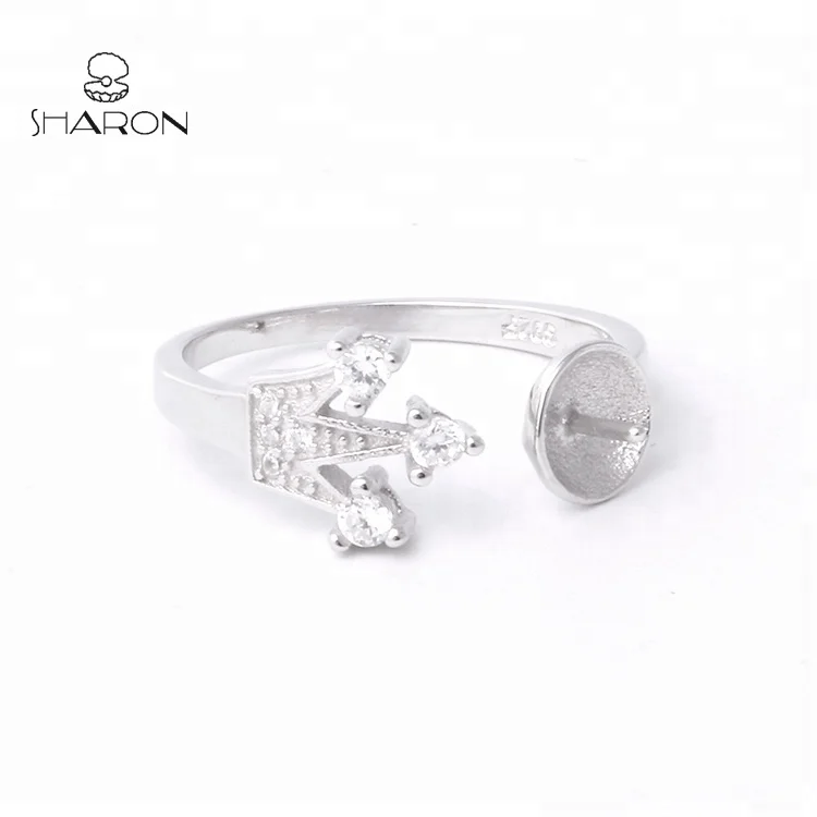 Fashion Sharon Small Crown S925 Sterling Silver Pearl Ring Mounting Handmade jewelry For Women And Girls