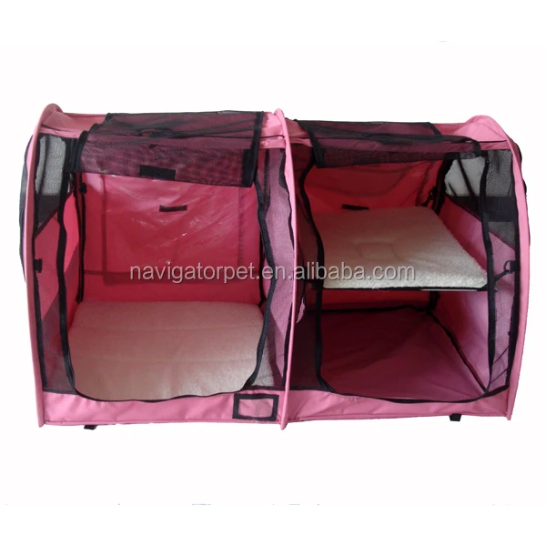 Pink Double Folding Pet Crate with Hammock