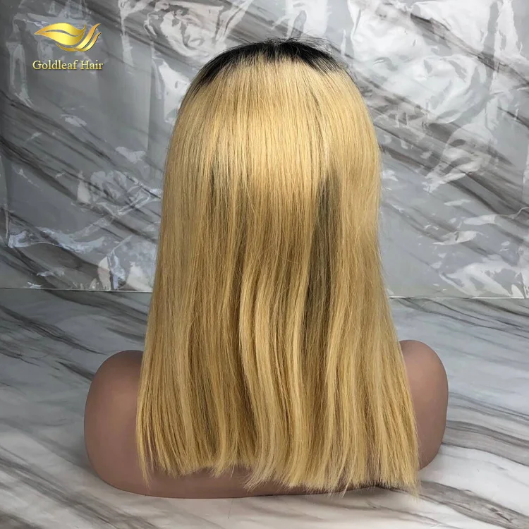 Wholesale no blended color Brown Black Blonde Bob style human hair lace front wigs for white women