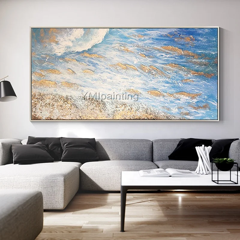 Gold art Abstract Acrylic painting on canvas Original art blue painting texture large wall Picture home Decor caudro abstracto