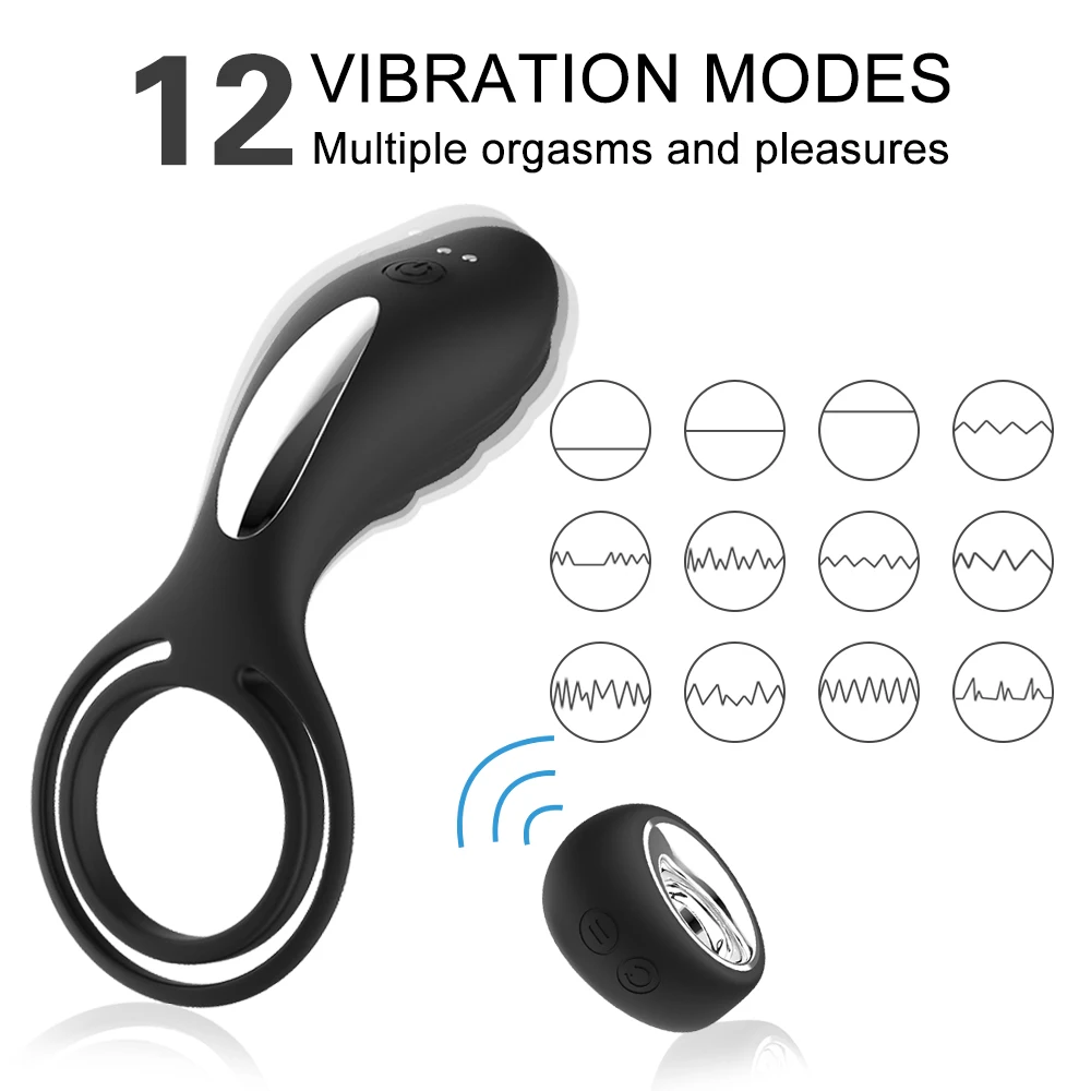 Ergonometric Body 12 Vibration Remote Control Vibrator Cock Ring Penis Clitoris Stimulator Dual sex Ring