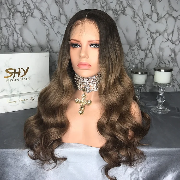 
SHY Hair Wig 150% Density 1b/Brown Ombre Wig Cuticle Aligned Hair With Baby Hair For Black Woman Factory Supplier 