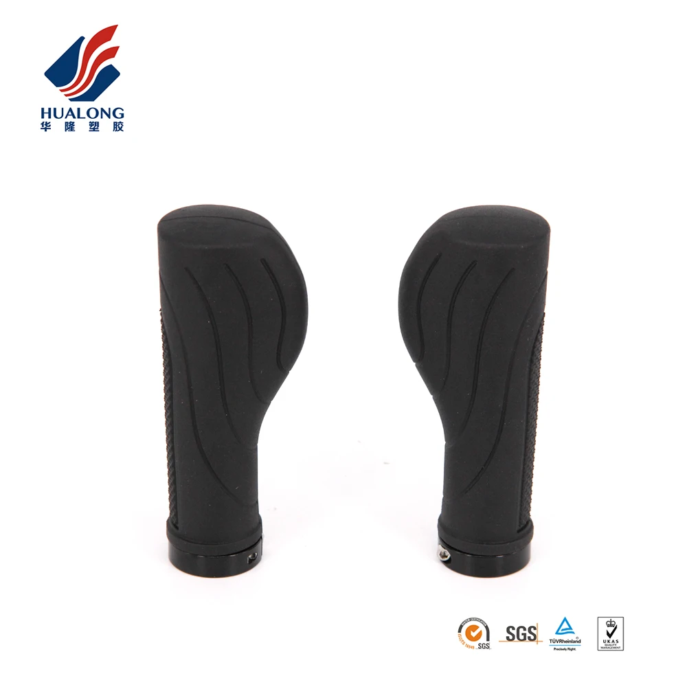 R2 Ningbo HUALONG HL-G242 130mm One Side Locking 	odi Longneck Grip Close End Black TPR Rubber Ergonomic MTB Grips 132mm