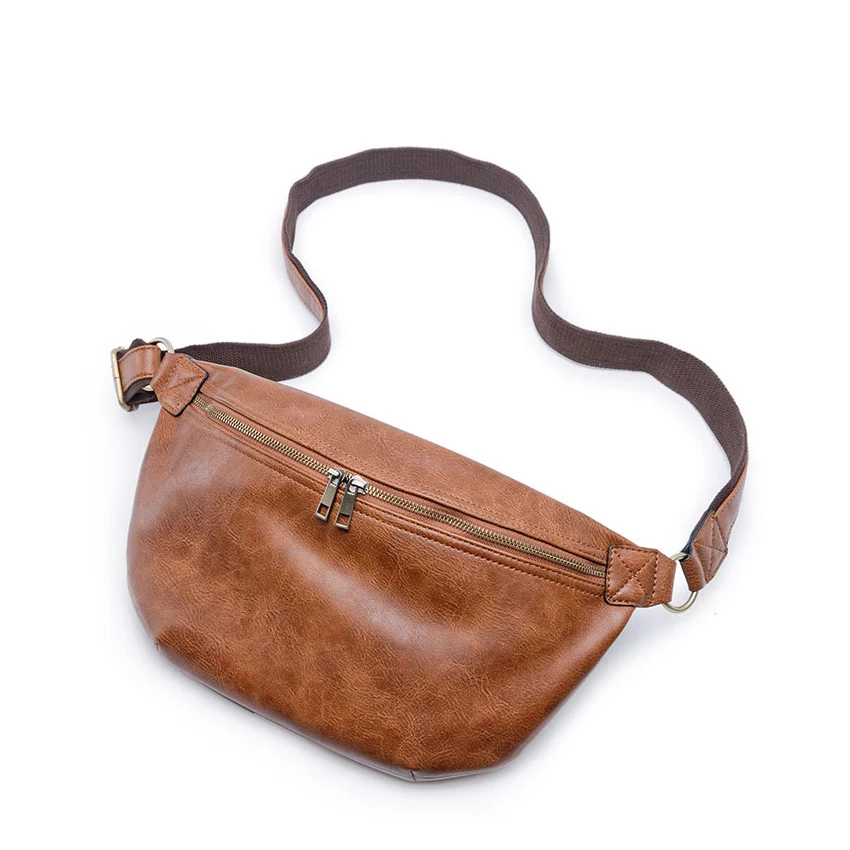 High quality black mens leather fanny pack soft PU waist bum bag