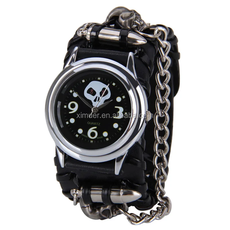 Cool Punk leather chain bracelet watches for boys