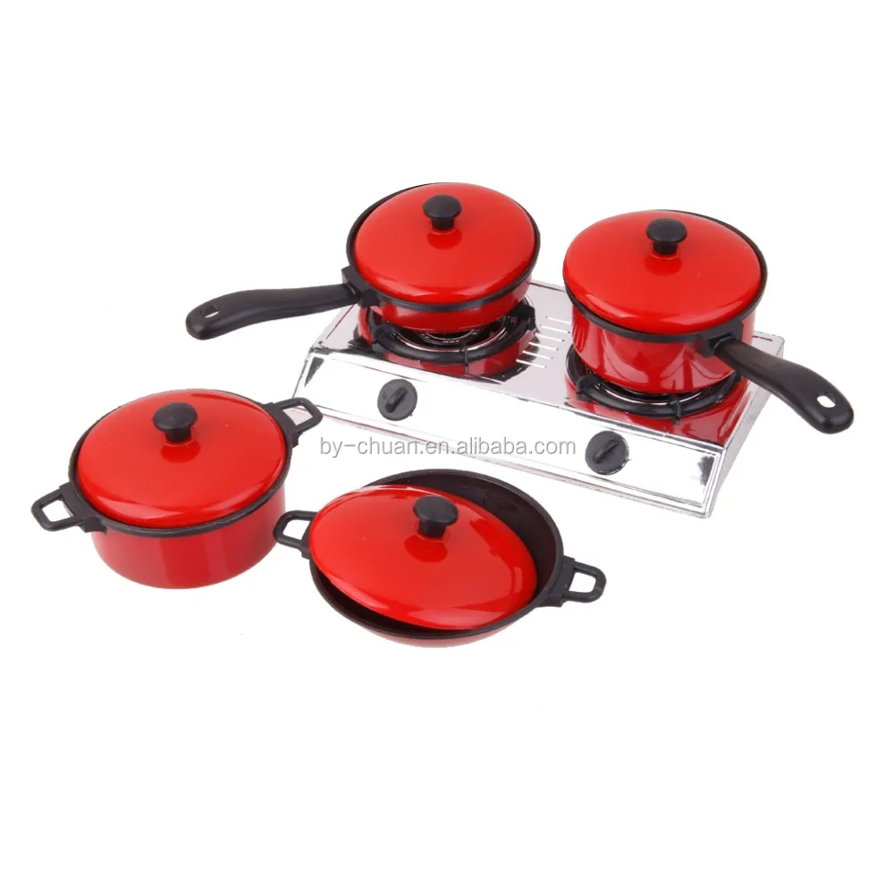 Kids Play House Toys Plastic Miniature Kitchen Cookware Set Pretend Play Educational Birthday Gift Classic Toys for Children Red