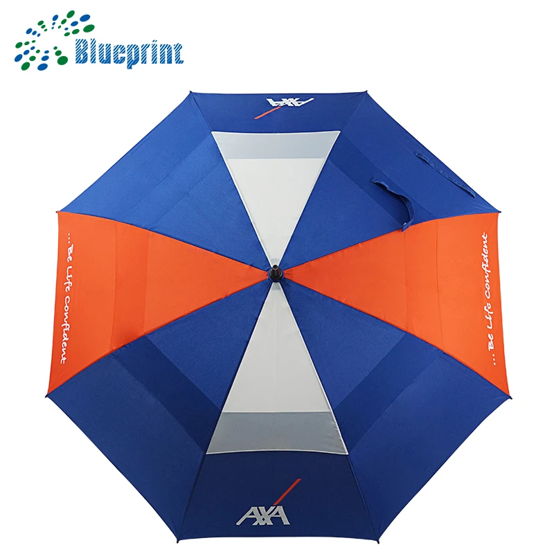 Customized Designs Fiberglass Frame Double Canopy Windproof Golf Umbrella