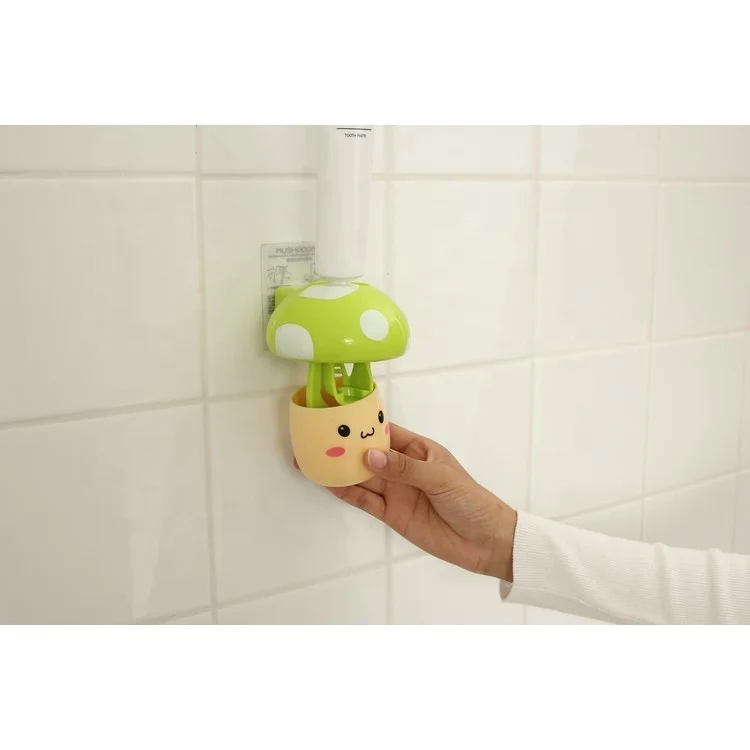 Creative Small Cute Plastic Cartoon Mushroom Children Hand Free Automatic Toothpaste Toothbrush Tube Squeezer Dispenser for Kids
