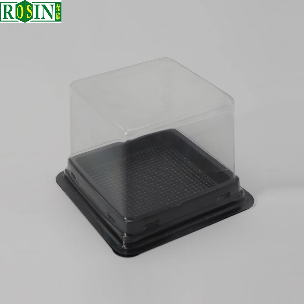 PET Golden Mini Cupcake Boxes Small Disposable Clear Blister Cake Box with Lid Custom Plastic Food Rosin Rectangle Stamping
