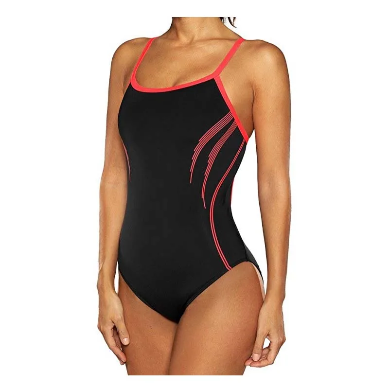 OEKO-tex 200 200pcs low moq High stretch girl training swimsuit PBT material one piece sport swimwear customized logo non-formal design