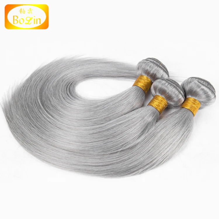 Straight Grey Brazilian Remy Hair Weave Silver Gray Color Human Hair Bundles  Extension