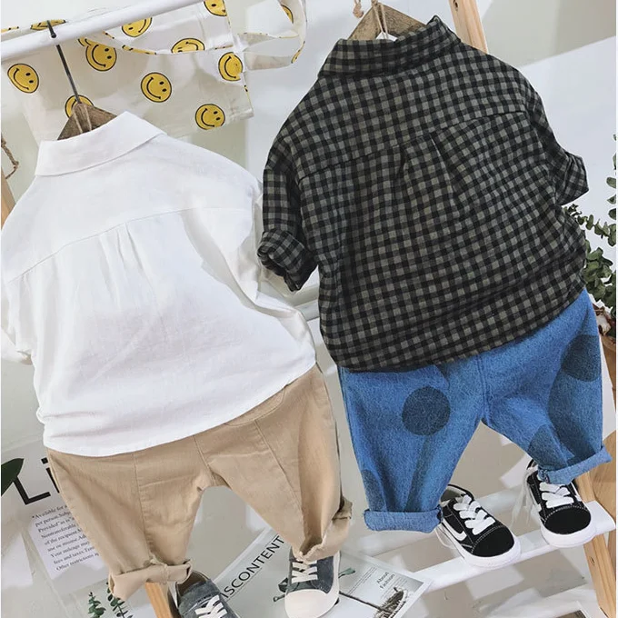 
YY10096A New autumn baby boy turn-down collar plaid long sleeve shirt 