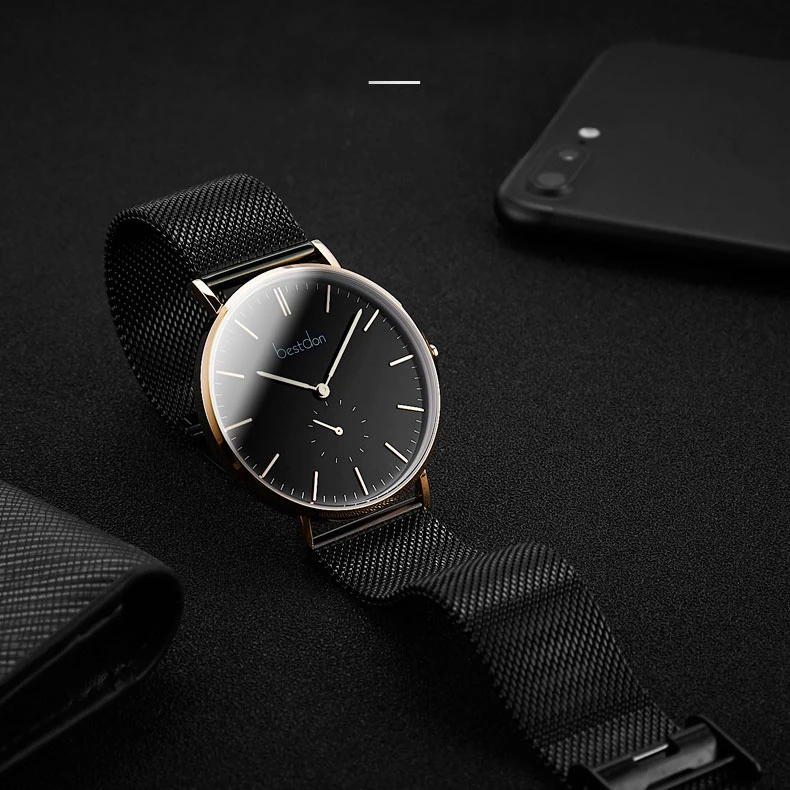 Simple Men Watch 3ATM Water Resistant Milanese Analog Watch Waterproof Japan MOVT Slim SS Case Quartz Business Battery Watch