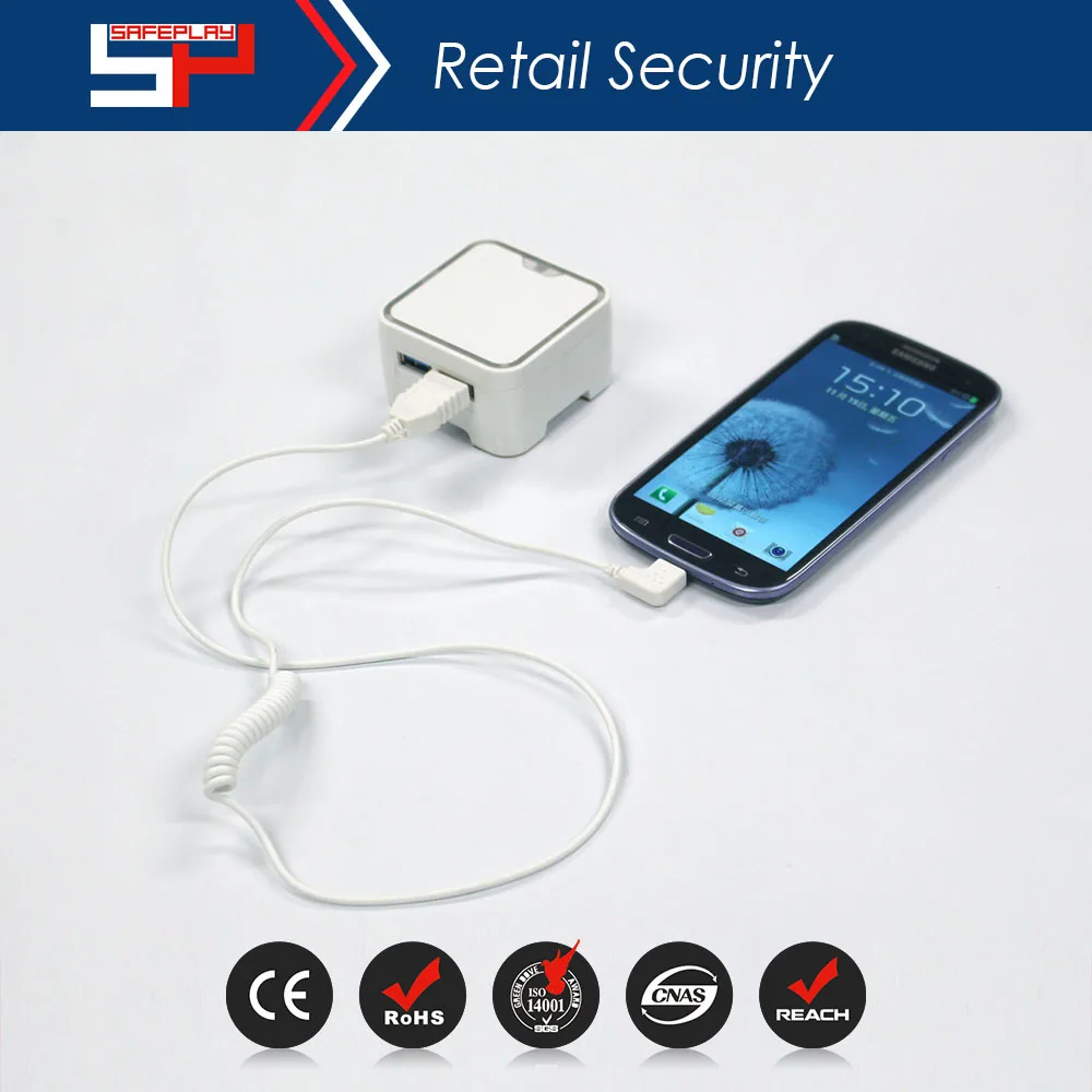 ONTIME SP4005 Anti-theft Cable sensor with micro USB charging plug Cell Phone Stand Retail Secure