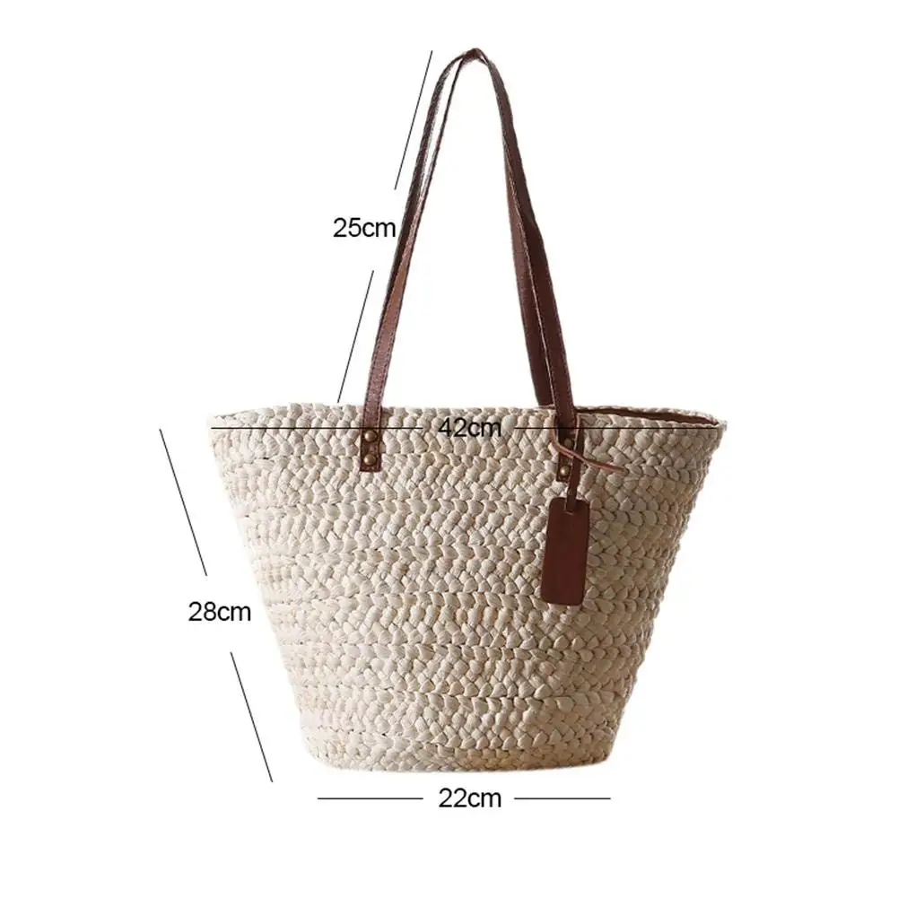 Straw bag leather handles Natural beach straw bag Straw clutch bag