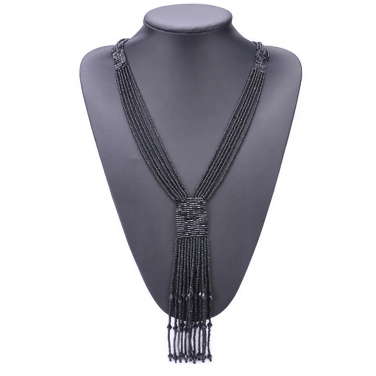 Handmade woven boho long tassel seed bead necklace popular in European