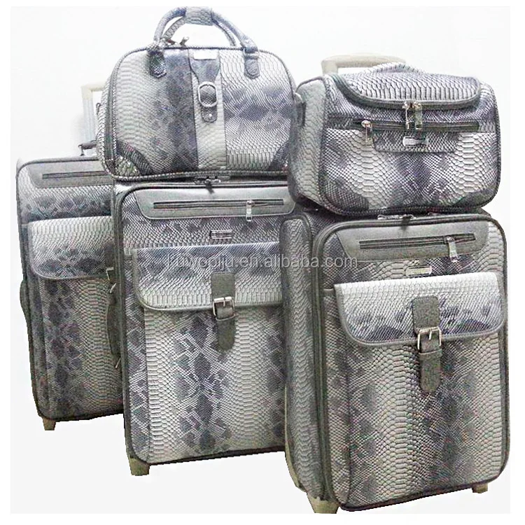 snake skin pu leather valise 5 pcs trolley luggage suitcase manufacture