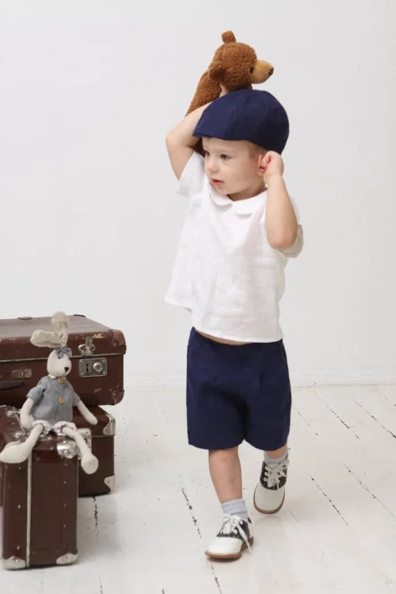 
New arrives navy loose linen baby boy knee-length shorts pants bloomers baby birthday gift 