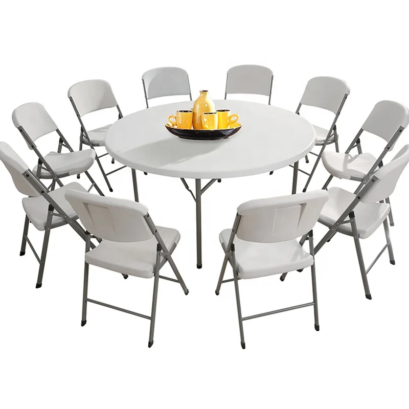 Space-Save Easy Transport 10 Seats Plastic Folding HDPE Banquet Dining Table And Chairs Set