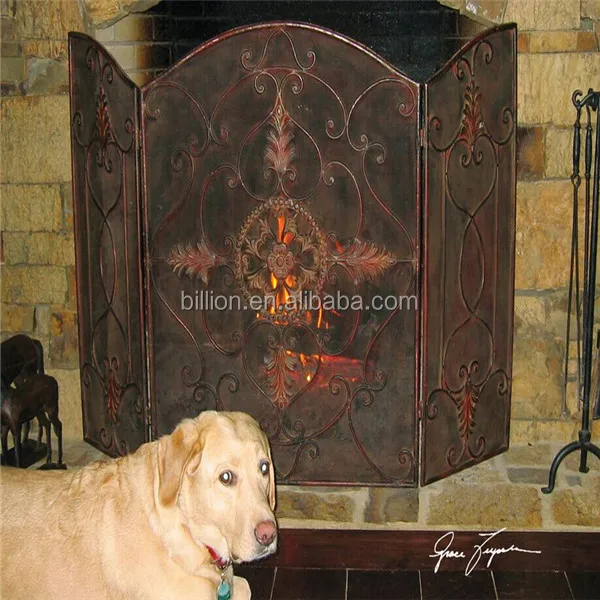 2015 Hand Painted Wrought Iron Folding Fireplace Screen