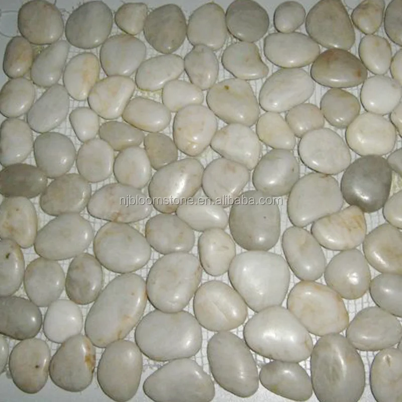 white flat High Polished pebble mosaic tile for wall and Paving