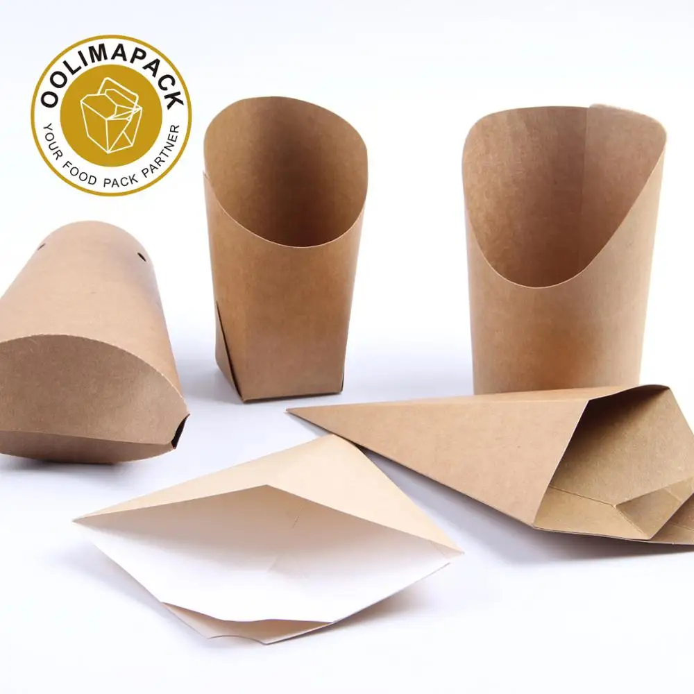 disposable kraft French fries food paper cone,wholesale paper french fries box for crepe food,french fries cone