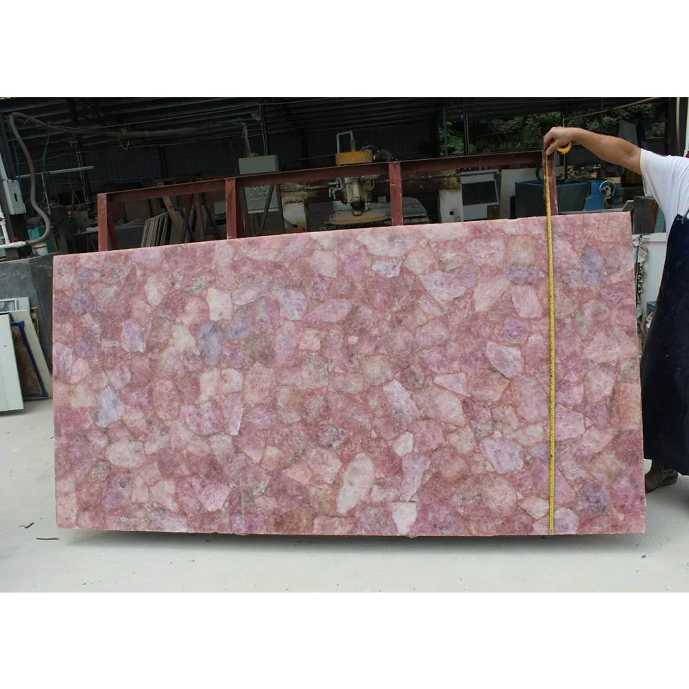 Luxury Customized Gemstone Crystal Natural Rose Quartz Stone Countertop