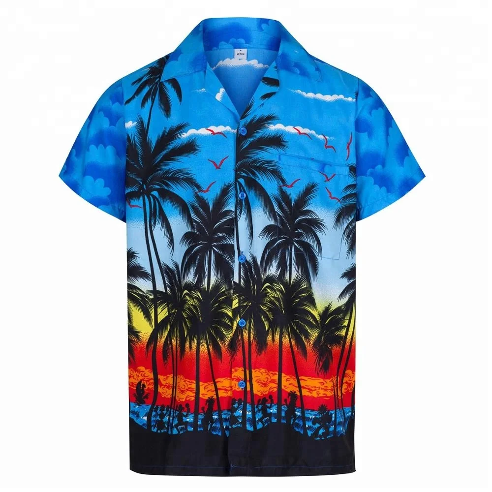 custom 100% polyester printed shirt for men hawaiian shirts wholesale