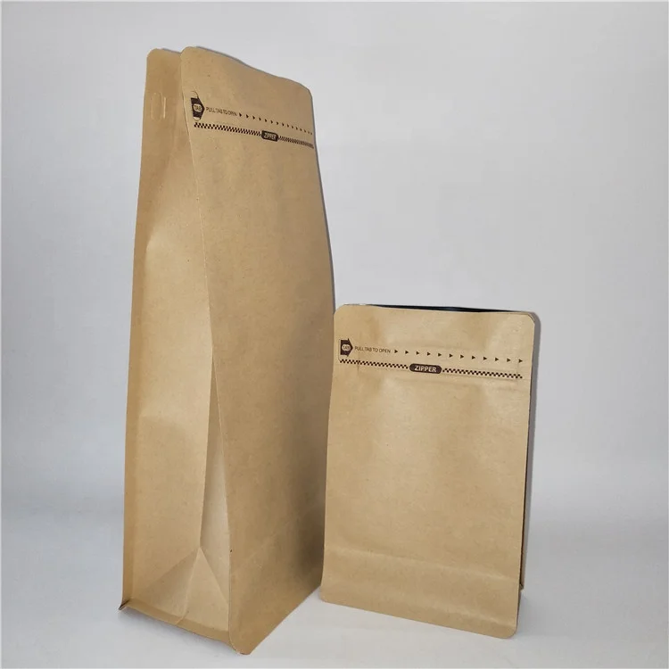 Eco Friendly 250g,500g,1kg 8 Sides Sealed Flat Bottom Zipper Coffee Resealable Kraft Paper Bag with Valve