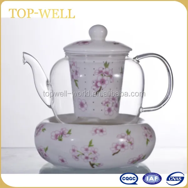 Hot sell 800ml heat resistant glass teapot with porcelain infuser made in china wholesale 600ml~1400ml