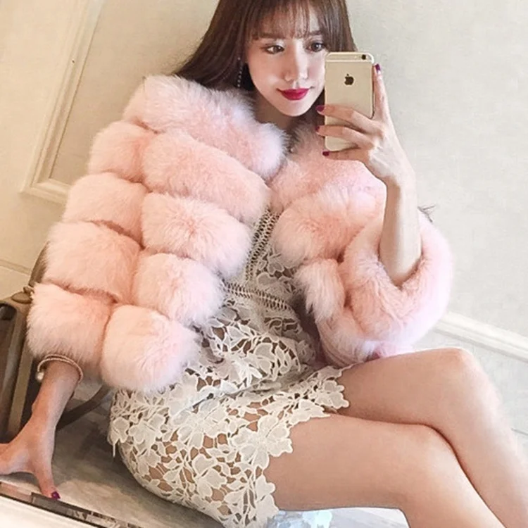 Fashion Natural Color Faux Fur Gilet Winter Thick Warm Fake Fur Jacket