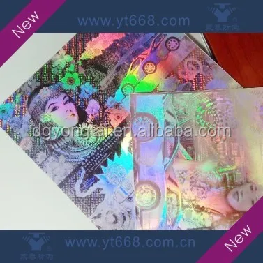 Large size sliver color rainbow 3D hologram label sticker