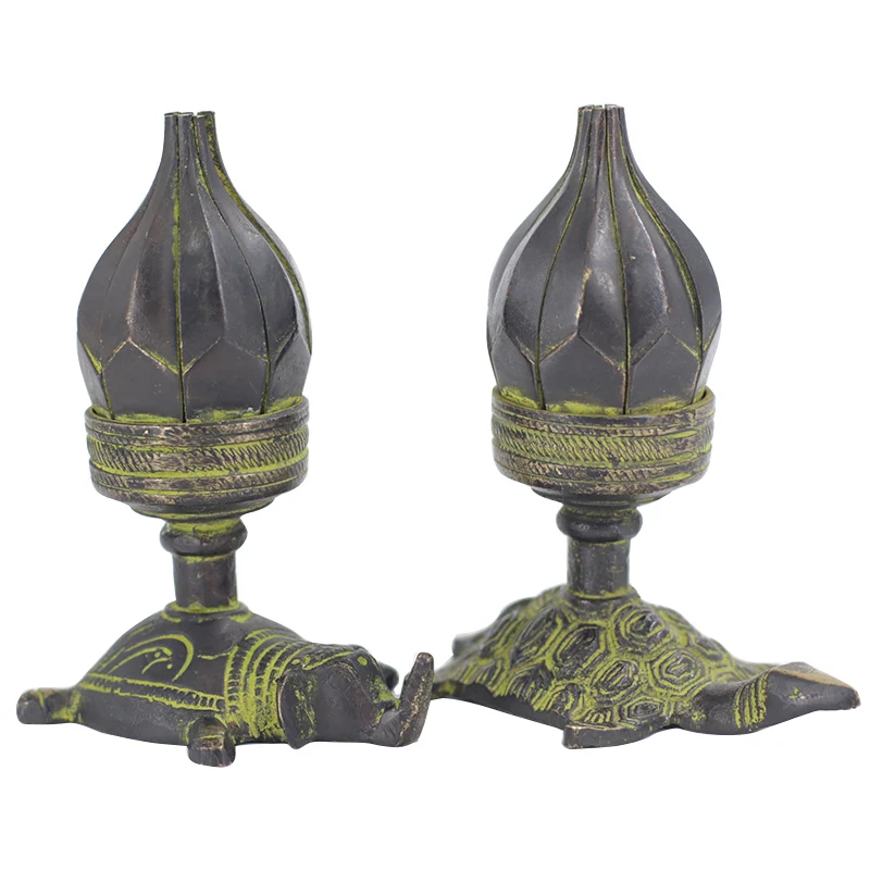 
Tibetan Handmade Antique Brass Candle Holders-lotus patterns 