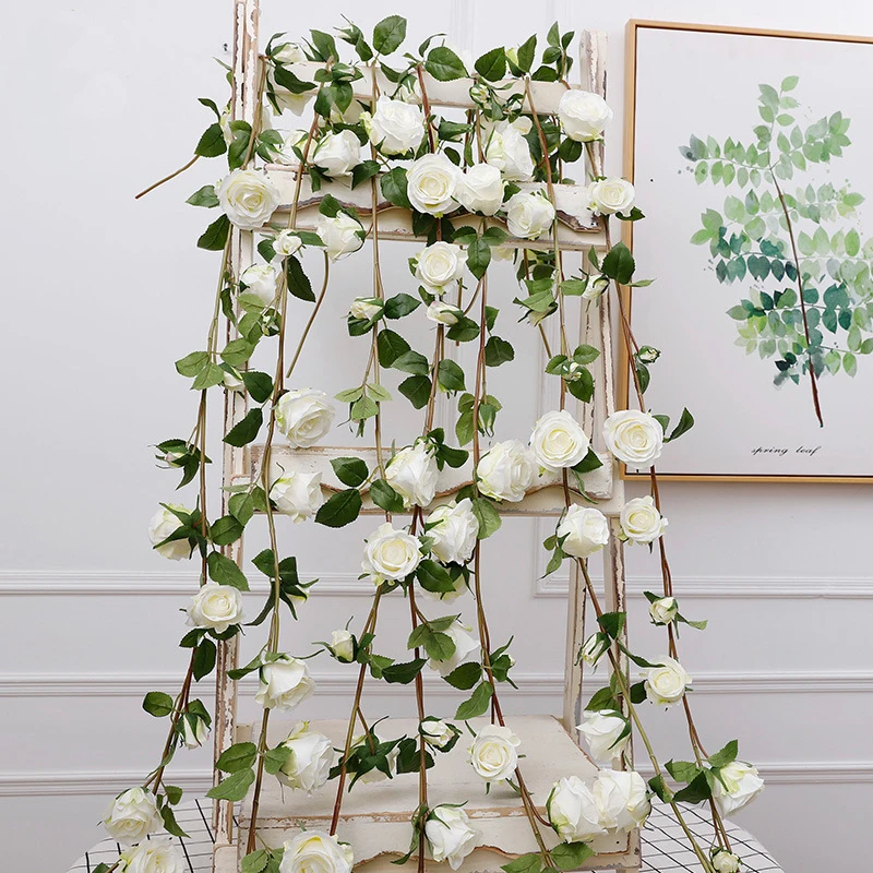 Factory Price Artificial Silk Rose Vine Flower Garland for Festival Decoration