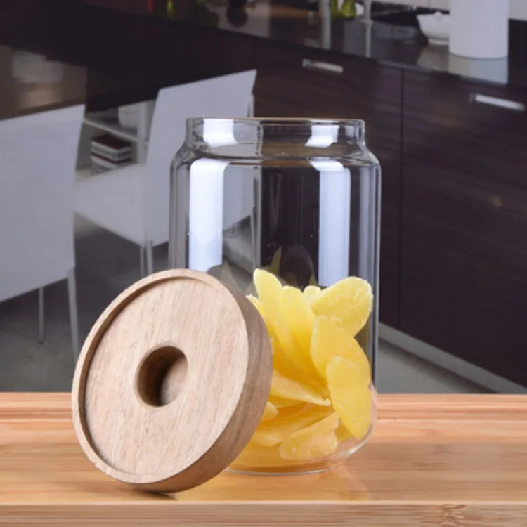 eco friendly cookie honey glass jars storage containers with acacia wood lid