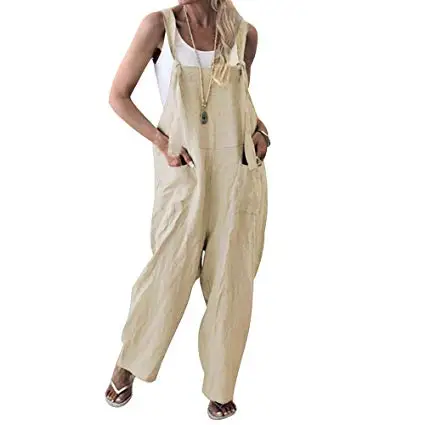 MAGICMK Women Loose Suspender Trousers Wide Leg Overalls Bodysuit Romper Harem Pants Plus Size Jumpsuits