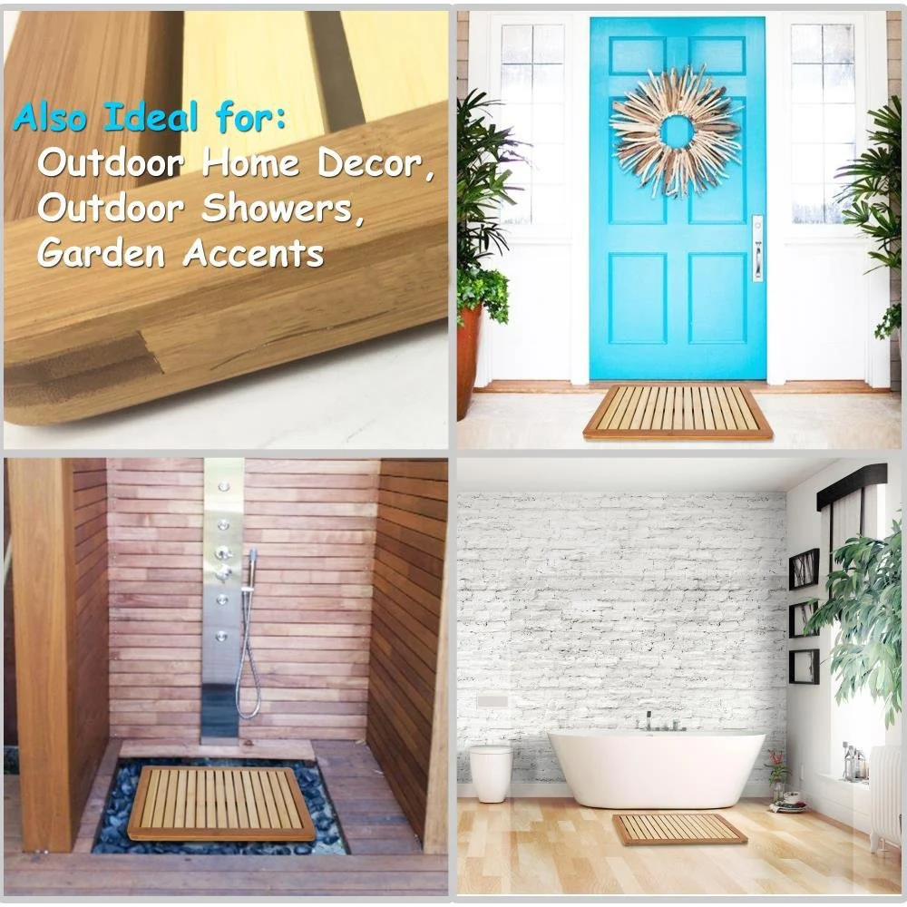 Bamboo Bath Mat Shower Floor Mat for Water Evaporation and Non Slip Rubber Feet for Indoor Outdoor Use