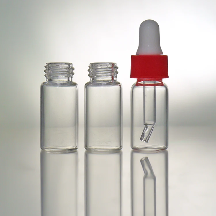 7ml 10ml Tubular Pharmaceutical Clear Amber Small Bottle Empty Glass Dropper Vial Bottle with Plastic Vial Caps and labels