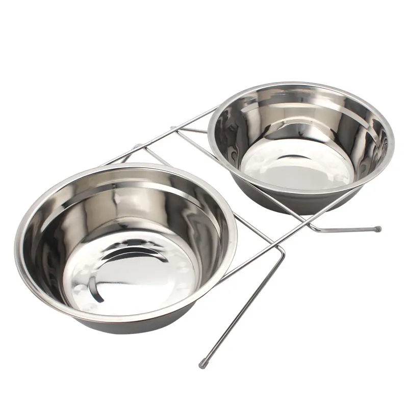 Non-Slip Stainless Steel Double Pet Dog Cat Bowl With Shelf